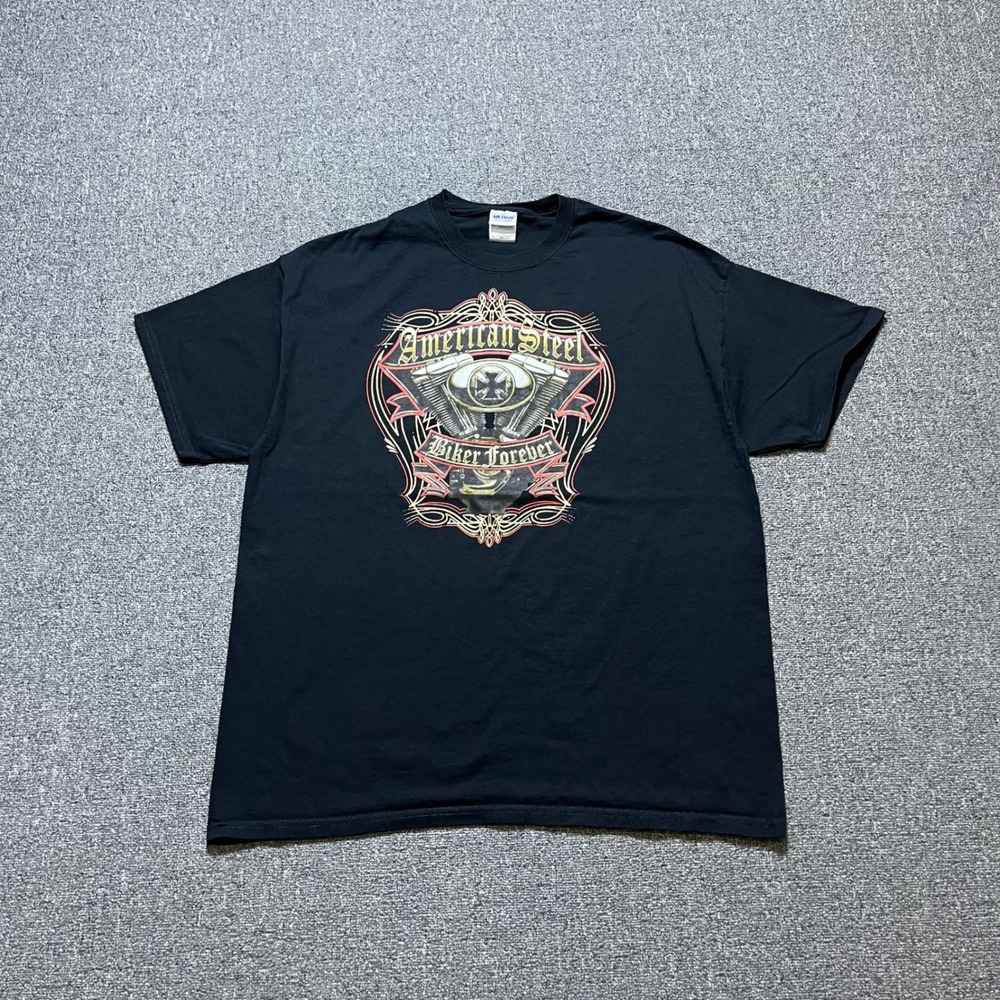 American Steel Biker Forever T-Shirt XL Black Engine Graphic Tee